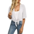 thumbnail image 2 of Women's 2026 Summer Lightweight Short Chiffon Bolero Cardigan Shrug Sheer Tie Front Top 3/4 Sleeve Jacket for Dress, 2 of 6