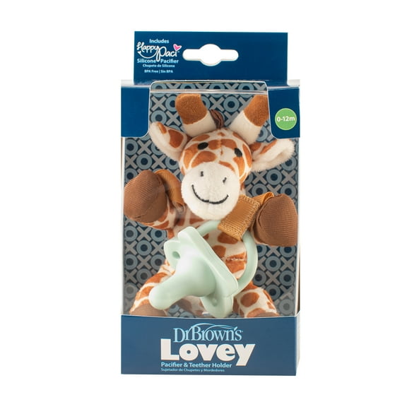 Dr. Brown's Baby Lovey Pacifier & Teether Holder, Giraffe with Green HappyPaci, 100% Silicone, 0-6m