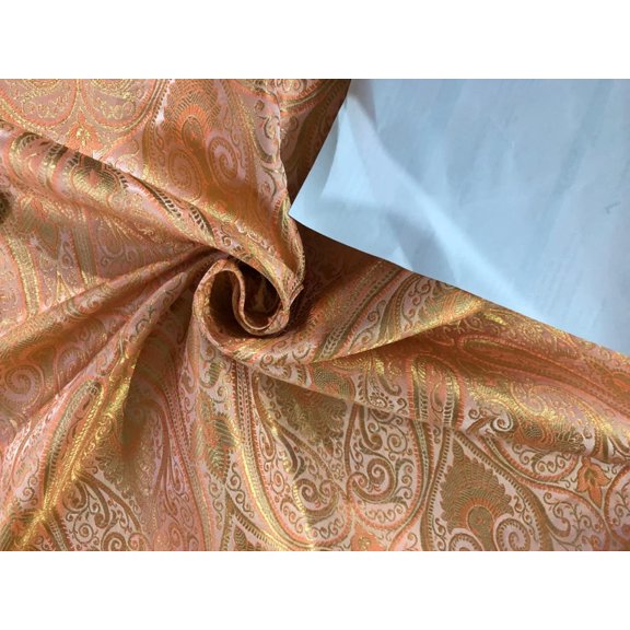 Silk Brocade Fabric PEACH X metallic gold Color PAISLEYS 44" wide BRO947[1]