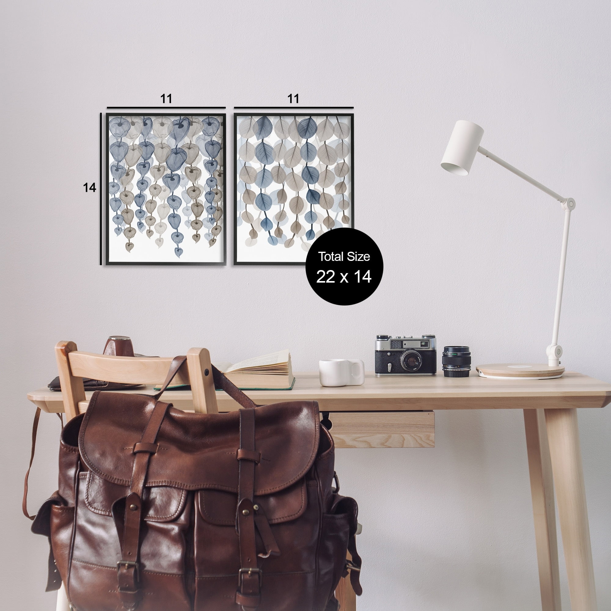 Stupell Industries Falling Vines Neutral Blue Brown Leaves Black Framed by Albert Koetsier