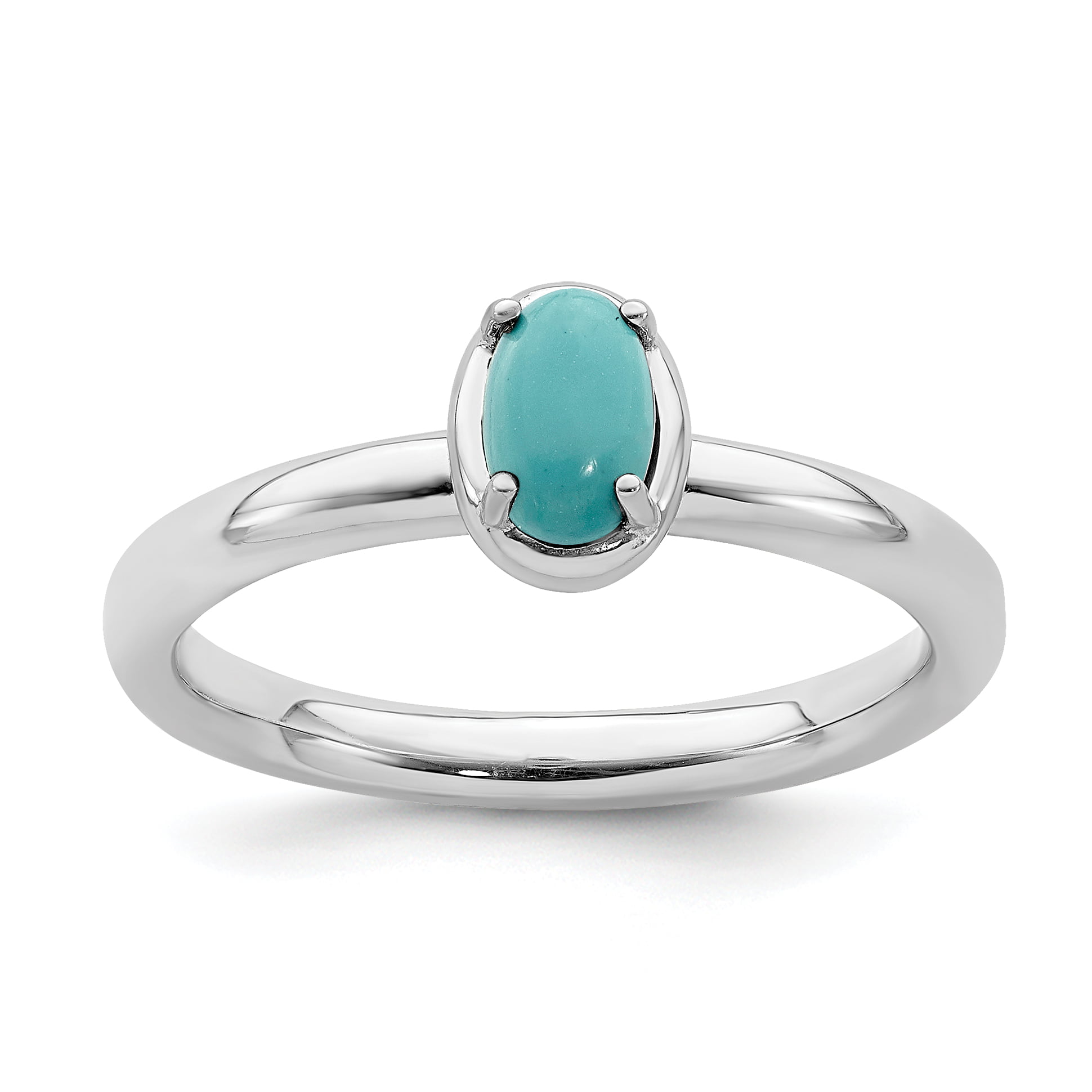 925 Sterling Silver 14k Blue Turquoise Band Ring Stone Stackable Gemstone Natural Fine Jewelry For Women Gifts For Her 