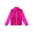 thumbnail image 3 of TiaoBug Kids Boys Girls 2Pcs Jazz Hip Hop Dance Performance Outfit Long Sleeve Button Shirt with Flared Pants for Disco Party Hot Pink 7-8, 3 of 7