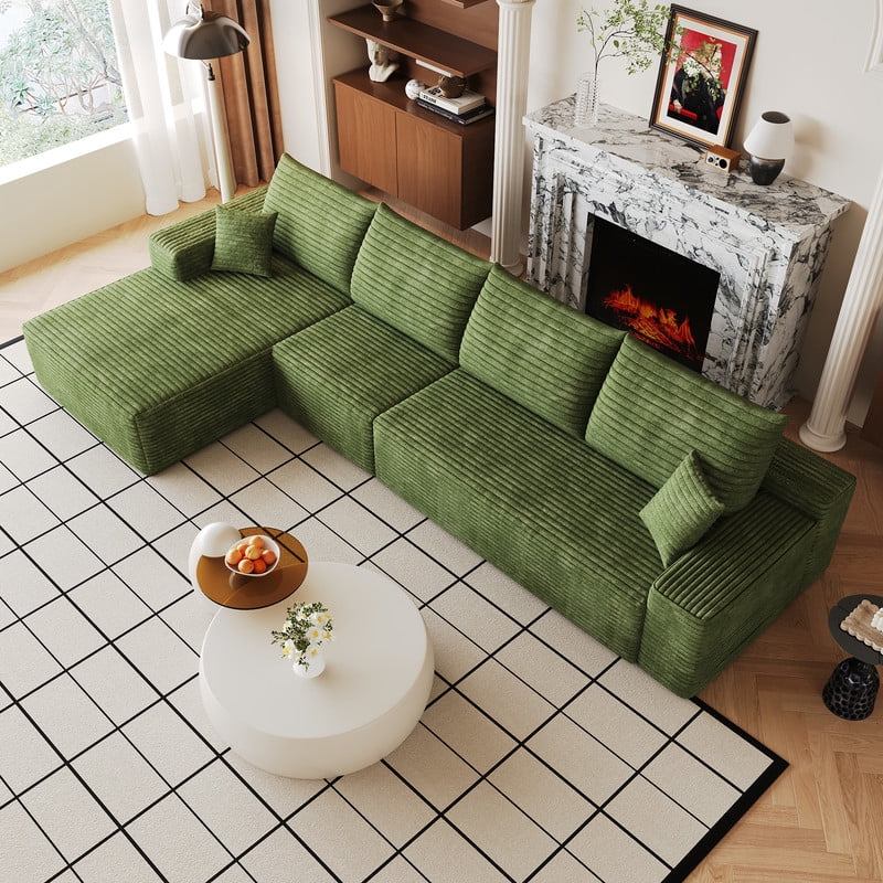 135" Cloud Sectional Sofa with Left Facing Chaise, Modern Modular Deep Seat Couch, Plush Corduroy Upholstered Sofa for Living Room, Bedroom, Apartment, No Assembly Required