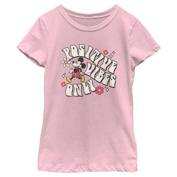 Girl's Mickey & Friends Positive Vibes Only  Graphic Tee Light Pink Medium