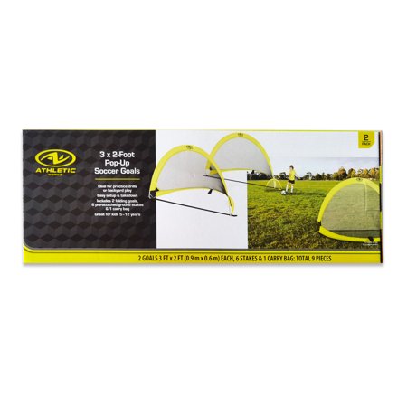 ATHLETIC WORKS 3X2FT 2 PACK POP-UP SOCCER NETS WITH CARRY BAG, YELLOW AND BLACK