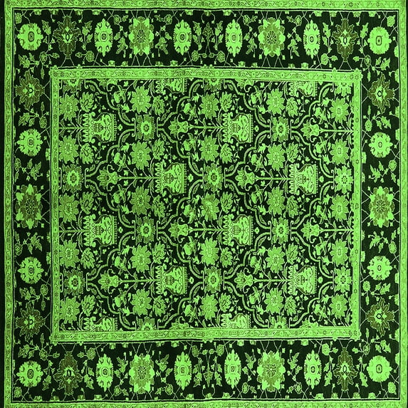 Ahgly Company Indoor Square Oriental Green Traditional Area Rugs, 3' Square