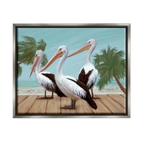 Stupell Industries Tropical Pelicans Beach Boardwalk Painting Luster Gray Floating Framed Canvas Print Wall Art, Design by Ziwei Li