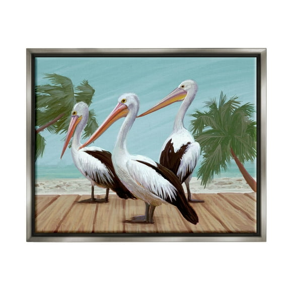 Stupell Industries Tropical Pelicans Beach Boardwalk Painting Luster Gray Floating Framed Canvas Print Wall Art, Design by Ziwei Li