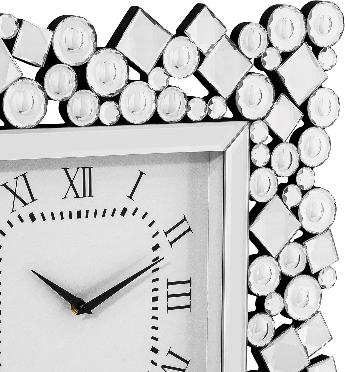 SHYFOY 20" Crystal Wall Clock, Modern Square Mirror Wall Clock with Roman Numerals, Silent Non-Ticking Luxury Wall Decor for Living Room Bedroom Office