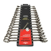 EXCITED WORK 15 Pcs Set of Advanced Combination Wrenches, Black Nickel Process and Cr-V Steel Material, SAE1/4-7/8 inch, 12 Angle, Installed in Wrench Bracket