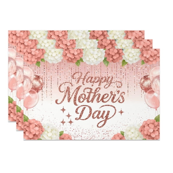 MIZHONA Happy Mother's Day Placemats Set of 4 Pink Floral Place Mats for Dining Table Decor 12x18 inch