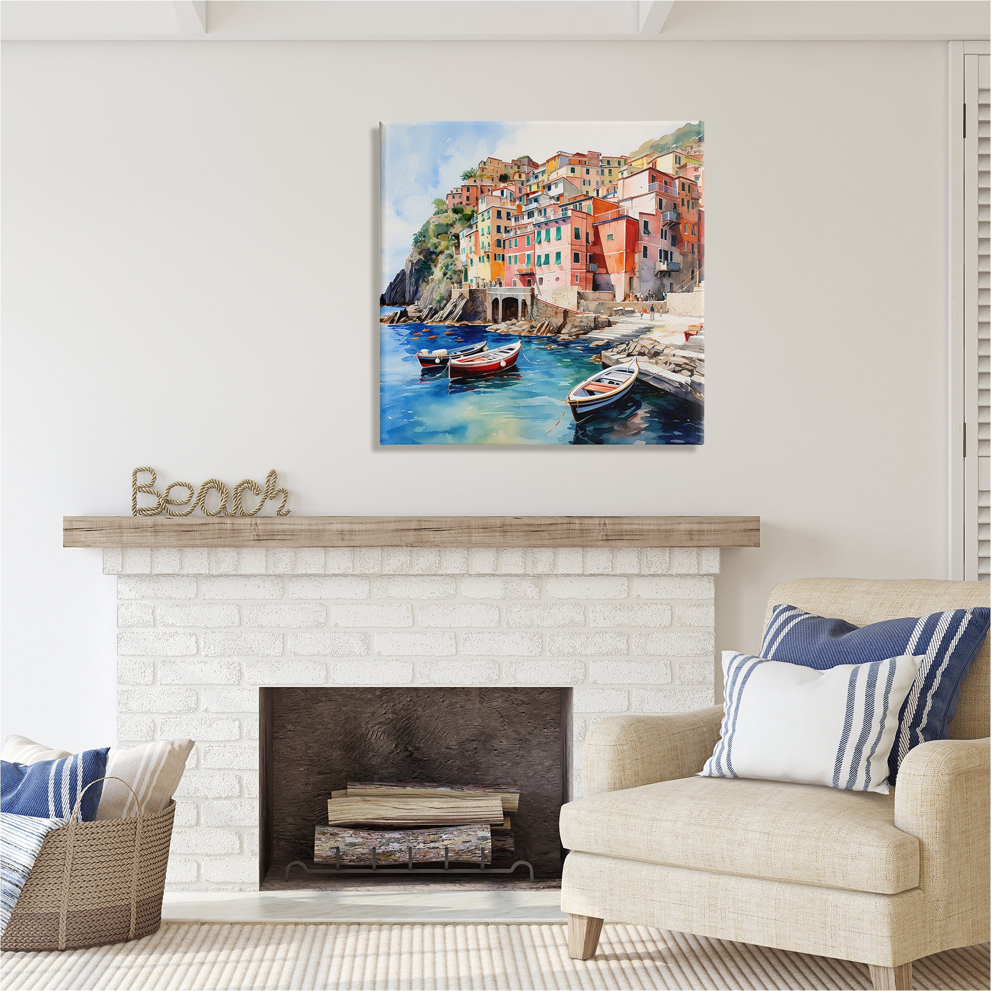 Stupell Industries Cinque Terre Boats Travel & Places Painting Gallery Wrapped Canvas Art Print Wall Art, 30 x 30