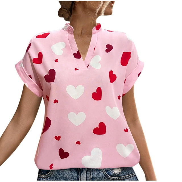 Blusas de Manga Corta para las Mujeres Casual Cómodo Estampado Cuello en V, Top Ligero para Uso Diario, Fiesta Y Todas las Estaciones