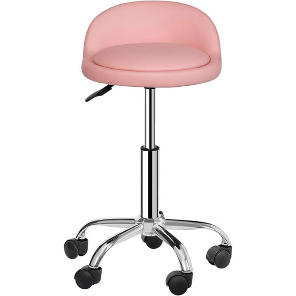 Adjustable Height Hydraulic Rolling Swivel Stool Tattoo Facial Massage Spa Salon Medical Stool with Back Rest (Pink)