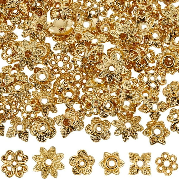 1 Box 120Pcs Real 18K Gold Plated Spacer Bead Caps Metal Flower Spacer Beads Bulk Multi Petal Flowers Alloy Floral Bead End Caps DIY