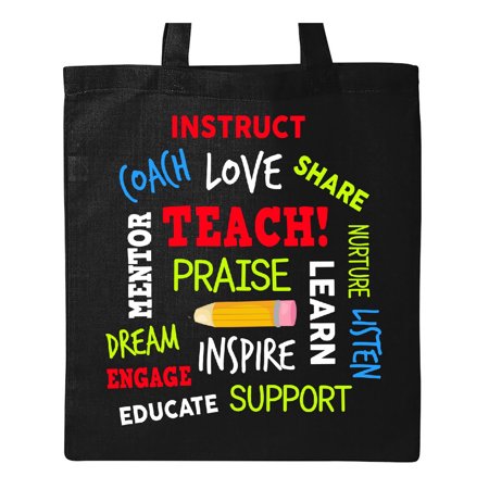 Teacher Word Salad with Pencil Tote Bag Black One Size