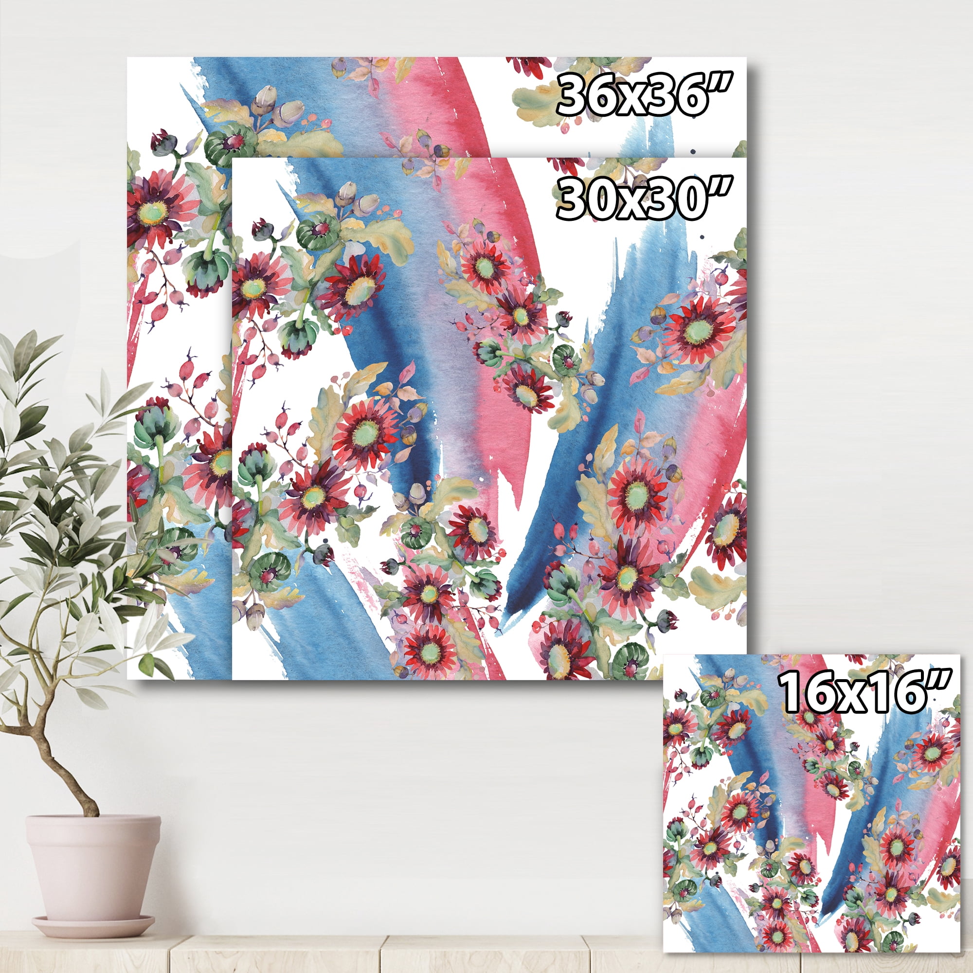 Designart ' Acorn Bouquet and Red Aster ' Modern Canvas Wall Art Print