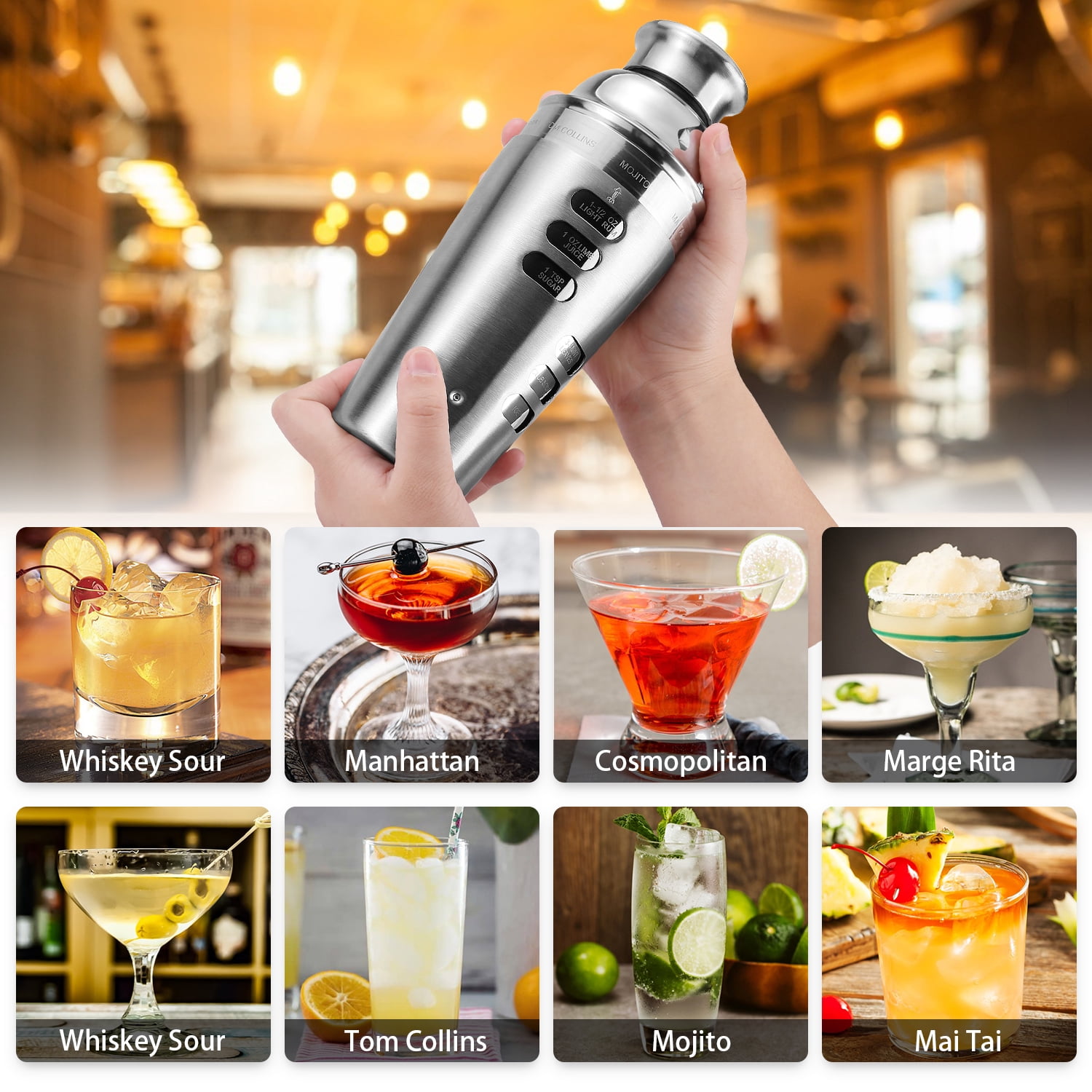 16pc Bartender Cocktail Shaker Set, Stainless Steel Bartender Kit Bar Tool Set