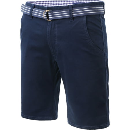 Ma Croix Mens Twill Chino Shorts with Belt Casual Roll Up Flat Front Classic Fit Pants