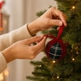 thumbnail image 6 of Ratfeit Plaid Christmas Ball Ornaments, Tartan Fabric Wrapped Hanging Baubles With Velvet Ribbon Bow for Holiday Tree, Wreath, Winter Party Decor, Green, 6 of 7