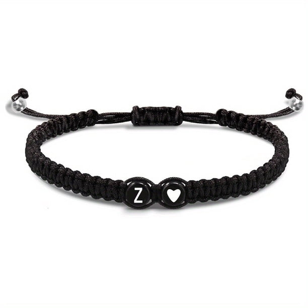 Pulsera con inicial en inglés | Pulsera con inicial tejida a mano y dije de corazón | Pulsera ajustable de hilo para mujeres y hombres
