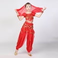 thumbnail image 2 of Kids Girls Belly Dance Halter Top Pants Costume Set Sequin Indian Dance Outfit with Head Veil Waist Chain and Bracelets, 2 of 7