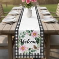 thumbnail image 4 of Spring Pink Flowers Table Runner 108 Inches, Country Plants Leaves Bird Farmhouse Check Bed Runner Dresser Scarves Tabletop for Indoor Outdoor Parties/Ceremony/Banquet, 13"x 108", 4 of 9