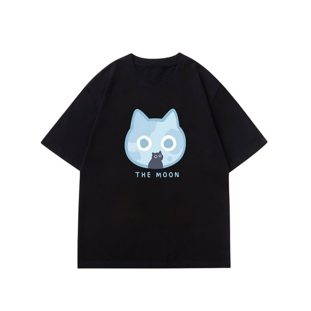 Men's Cotton T-Shirt with Cartoon Cat Print - Casual Crew Neck, Short Sleeve Tee for Summer | Machine Washable