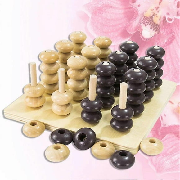 1 Set of Wooden 3D Chess 3D Four in a Row Wooden Strategy Game Chess Educational 3D Board Game Digital Early Games for children