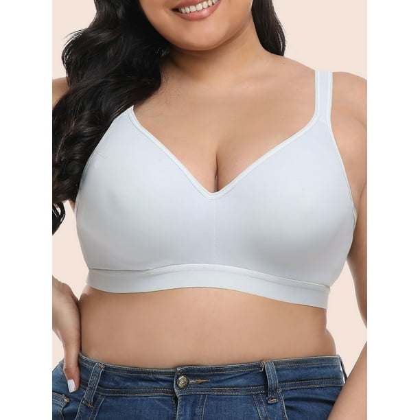 Labymos Women Plus Size Bra Full Coverage Cups with Underwire Light Blue