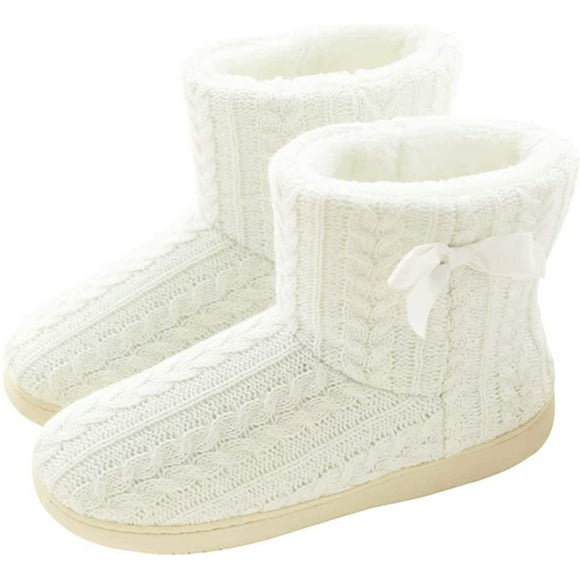Slippers Women Warm Slippers Plush Lined Solid Sole Slippers Women Winter Warm Fuzzy House Knit Bootie Slippers Women with Hard Sole