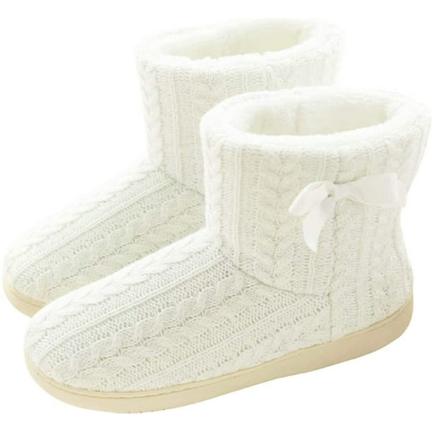 Pantuflas para mujer, pantuflas cálidas con forro de felpa, suela sólida, botín de punto para casa peluda cálido para invierno Ormromra LL-2293-6