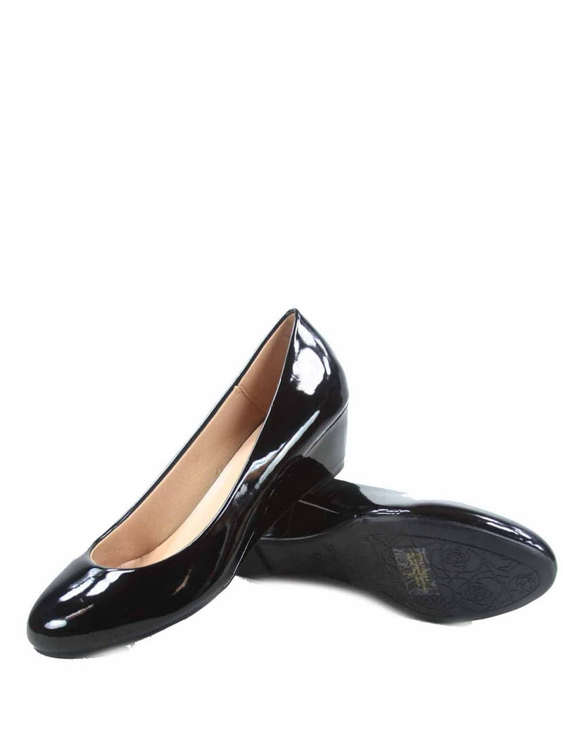 Fisher-8 Women's Slip On Patent Round Toe Low Wedge Heel Pump