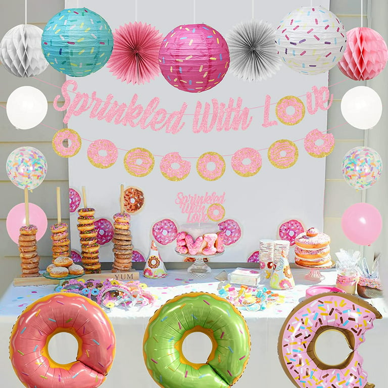 Donut Baby Shower Decorations, Baby Sprinkle Decorations Sprinkled with  Love Baby Shower Banner Lantern Donut Foil Balloons for Boy or Girl Party