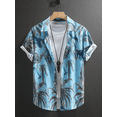 thumbnail image 3 of Camisa con gráficos de palmeras y cocoteros de verano para hombre, camisa hawaiana de verano, camisa informal de manga corta con cuello vuelto, camisa de tejido elástico Harajuku, 3 of 4