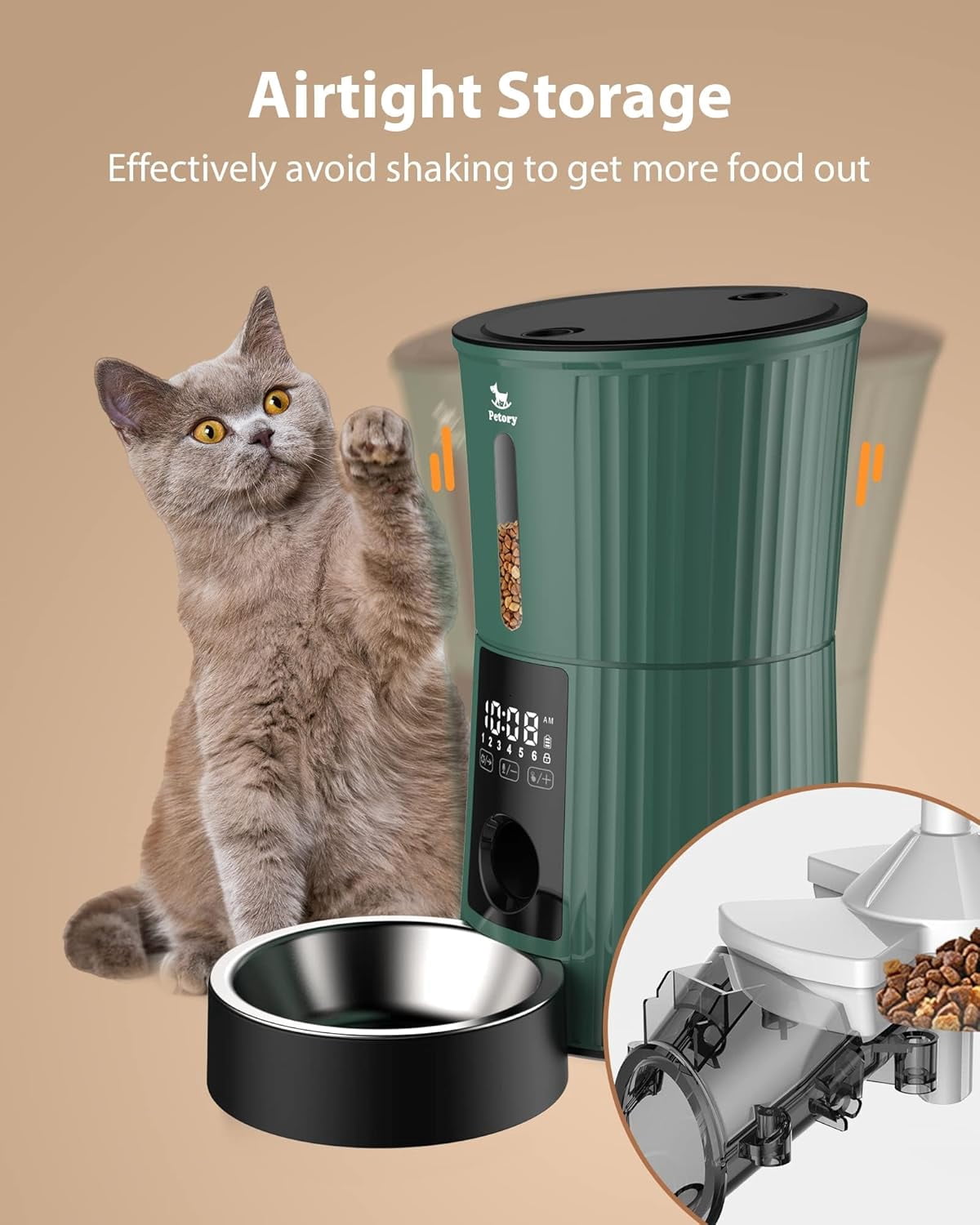 Automatic Cat Feeder 4L Programmable Dry Food Dispenser for Cats and Small Dogs with Voice Recorder