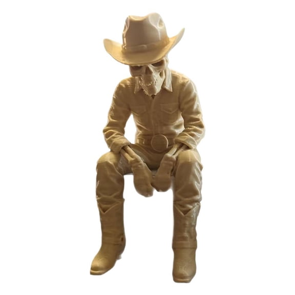 Sitting Skeleton Cowboy Figurine 3D Printed PLA Western Skull Shelf Sitter Decor Beige 1.57*3.54 in Gothic Desk Bookshelf Ornament