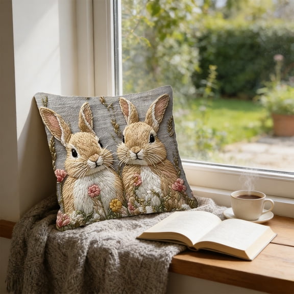 Tuvgenk Indoors Throw Pillow Covers Polyester 18x18 In Pillowcases Rabbit Decor Multicolor for Couch