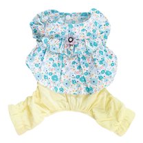 Vintage Style Floral Print Faux Pearl Summer Dog Dress - Cute Tiny Dog Clothes Outfit & Soft Two-legged Pet Onesies, Doggie Jumpsuits Cat Clothing for Female Yorkie Puppy