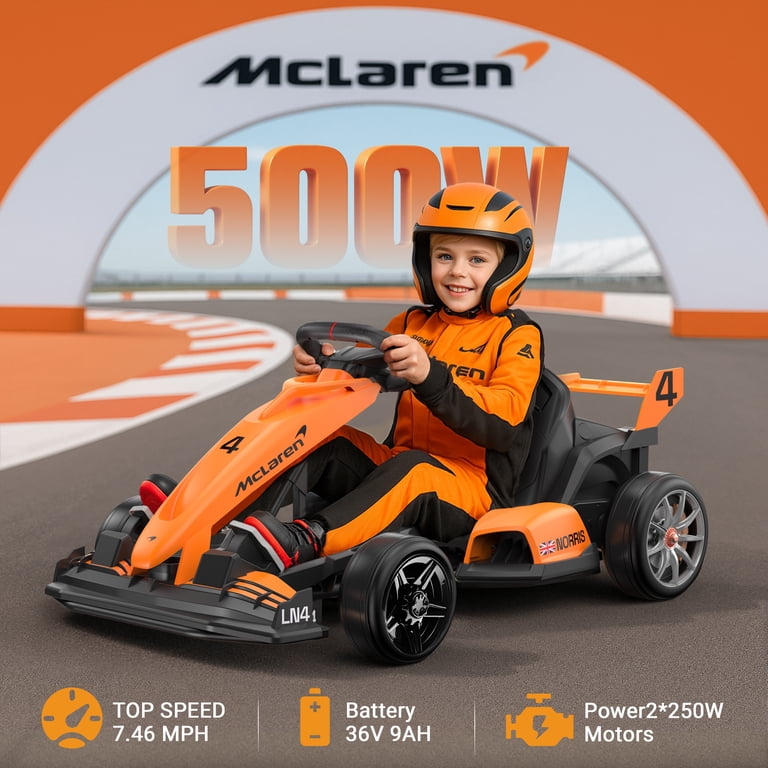 McLaren 36 Kids Electric Go Kart, 36V Powered Drift Racing Ride On