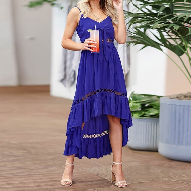 Babysbule Robes d'Été pour Femmes Mode Décontractée Imprimé Col en V Camisoles Sans Manches Gilet Longue Robe de Soirée Jupes
