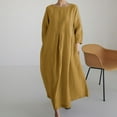 thumbnail image 4 of Kmdttou New Women's Summer Medium Long Sleeved Solid Color Linen Round Neck Long Dress,Fashionable Casual Dresses for Women 2025, 4 of 9