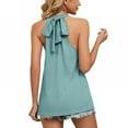 thumbnail image 4 of Xmarks Women's Casual Sleeveless High Neck Pleated Front Tank Halter Top Green M, 4 of 10