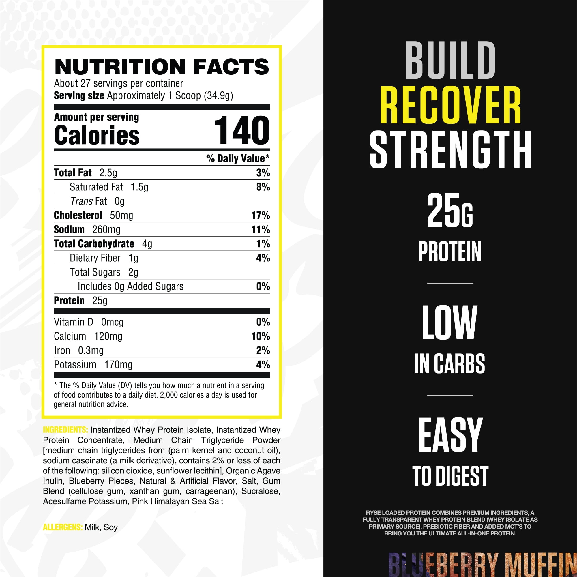 RYSE Loaded Protein Powder - Blueberry Muffin - 54 Servings