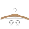 thumbnail image 3 of Arched Wood Top Hanger, Box of 50 Space Saving 17 Inch Flat Wooden Hangers w/ Natural Finish & Chrome Swivel Hook & Notches for Shirt Jacket or Dress by International Hanger, 3 of 4