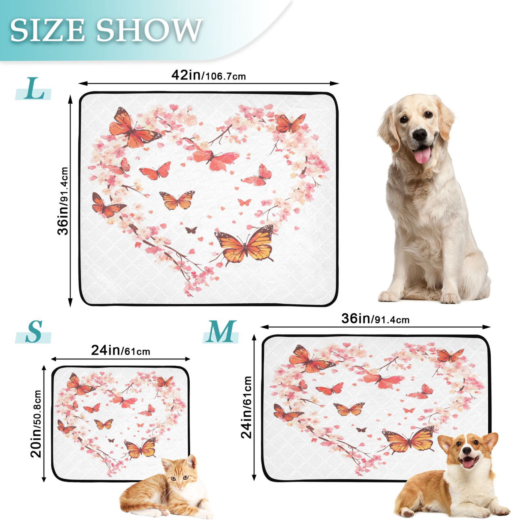 Qxltty Orange Butterfly Pink Floral Cat litter Pads Pet Set of 3 Diaper Mats Center Anti-leakage Layer Absorbent Soft and Comfortable