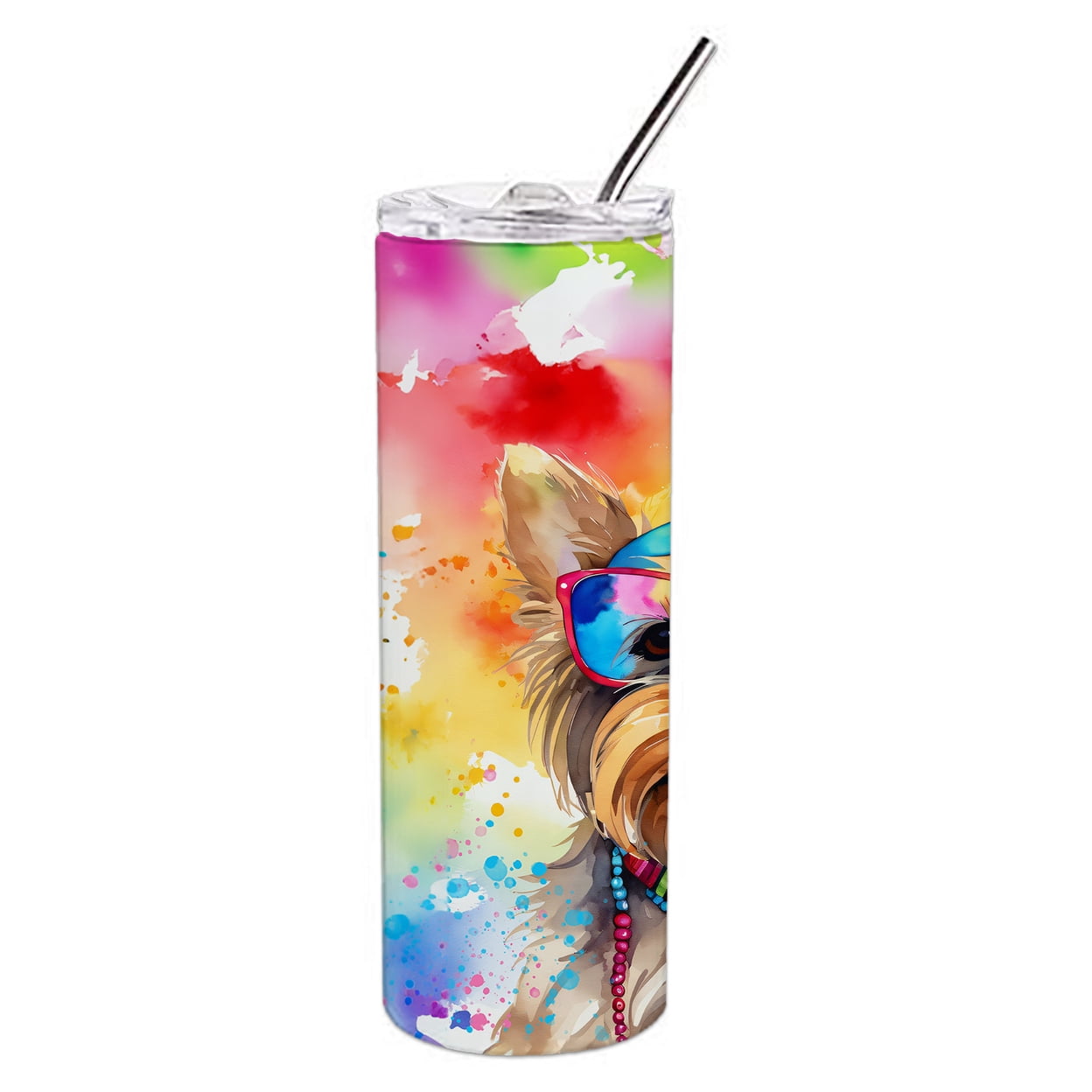 Carolines Treasures DAC2578TBL20 20 oz Yorkshire Terrier Hippie Dawg Stainless Steel Skinny Tumbler