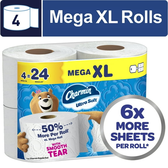 Charmin Ultra Soft Toilet Paper, 4 Mega XL Rolls, 2-Ply Bath Tissue