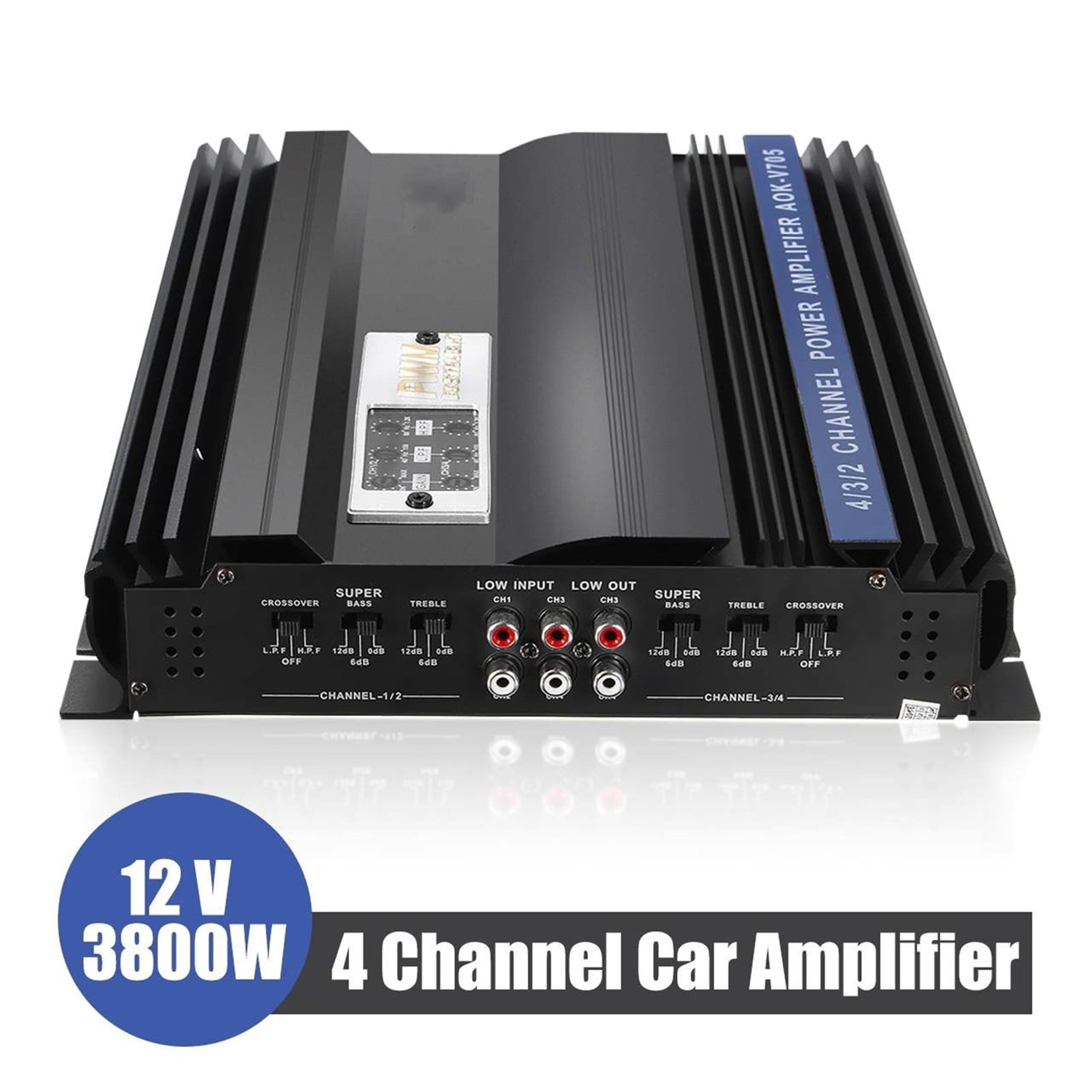 3800W RMS 4 Channel 12V Amplifier Audio Car Audio Stereo Amplifier Amp Speaker Metal Car Amplifier Car Subwoofer ,Wide Application