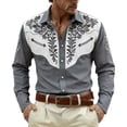 thumbnail image 3 of Mens Shirts Casual Carnival Western Cowboys Long Sleeve Top Festive Print Button Down Lapel Comfortable Shirt for Men Grey XL, 3 of 5
